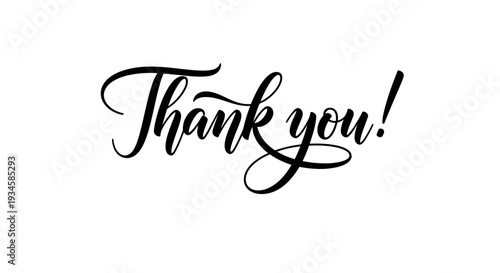 Thank You Calligraphy Lettering, Elegant Thin Script Design on Isolated White Background