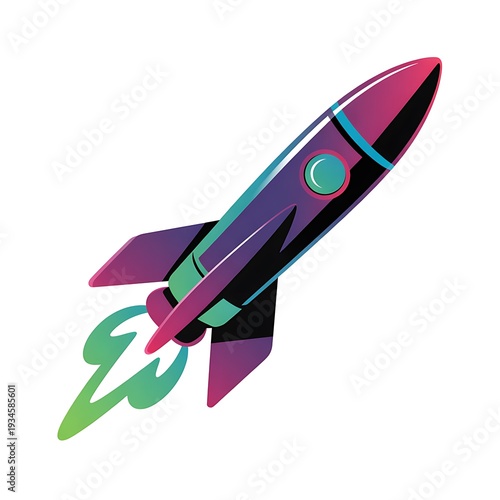 Colorful rocket ship in flight