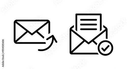 Email Send, Receive, and Success Message Line Icons for Digital Communication and Mailbox Status
