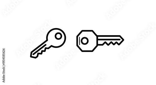 Set of Modern Key Outline Icons for Access Control, Unlocking, and Digital Security Solutions