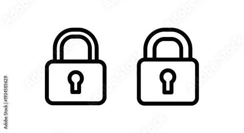 Two Closed Padlock Security Line Icons for Digital Protection, Data Privacy, and Restricted Access