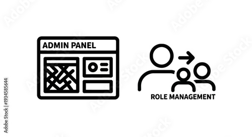 Admin Panel Dashboard and Role Management Line Icons for System Administration and User Permissions