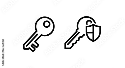 Secure Key and Shielded Access Key Icons for Digital Protection and Authorized Login