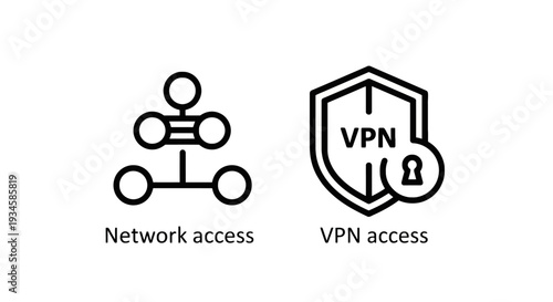 Secure Network and VPN Access Outline Icons for Cybersecurity and Data Privacy Concepts