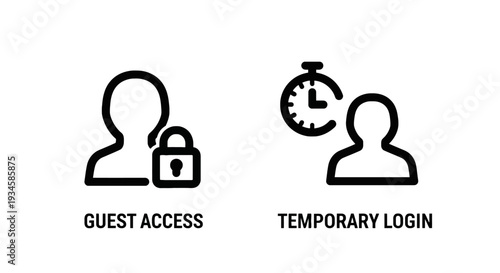 Guest Access and Temporary Login Outline Icons for Visitor Permissions and Limited Sessions