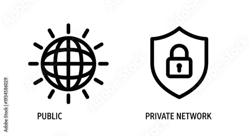Public and Private Network Icons: Internet Security, Data Privacy, and Global Access Symbols