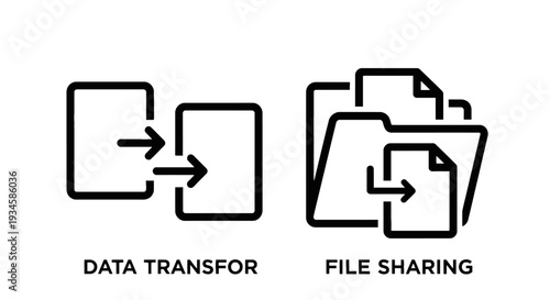 Data Transfer and File Sharing Icons: Digital Communication, Information Exchange, and Document Movement Symbols