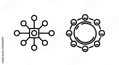 Centralized and Distributed Network Topology Icons for Data Exchange and Communication Systems