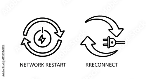 Network Restart and Reconnect Line Icons, Power Cycle and Connection Reset for Internet Troubleshooting