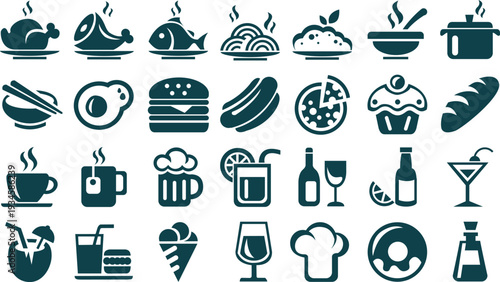 Minimalist Food and Beverage Icon Set for Restaurant Menus and Apps