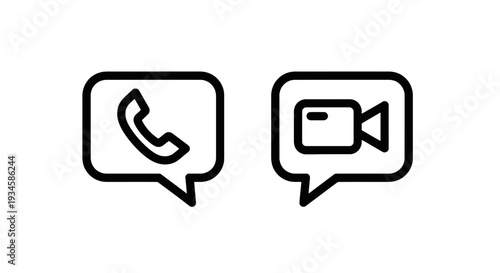 Phone Call and Video Conference Chat Bubble Icons for Customer Support and Telecommunication