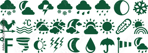 Green Minimalist Weather Forecast and Meteorology Icon Set