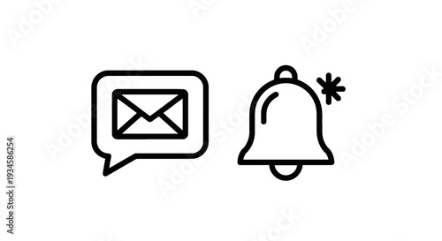 New Message Notification and Alert Bell Icons with Symbols for Unread Mail and Updates
