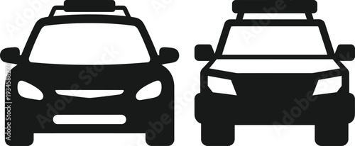 Silhouette of two cars with roof racks facing forward