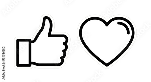 Thumbs Up and Heart Like Icons for Social Media, Positive Feedback, and Online Engagement Concepts in Digital Design