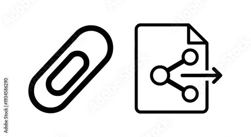 Paperclip Attachment and Digital File Sharing Icons for Document Management, Collaboration, and Online Transfer