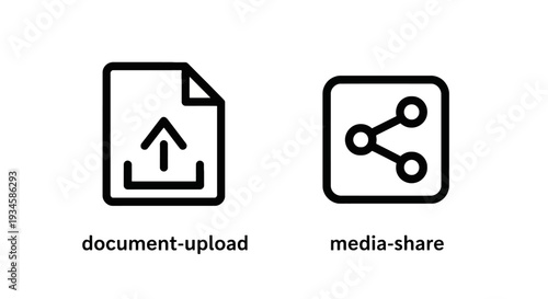 Document Upload and Media Share Icons for Digital File Transfer and Online Content Distribution on Modern Platforms
