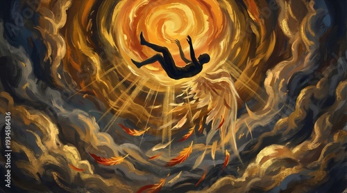 Surreal Icarus Falling Towards A Black Hole Sun