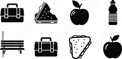 Icon bundle featuring lunchbox food and drink icons for meal planning and picnic essentials
