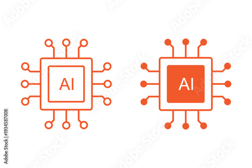 Artificial intelligence chip icon set. AI processor icon. AI chip icon vector outline and  Filled symbol or illustration.