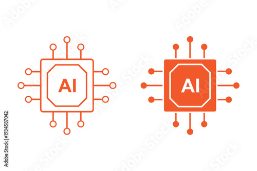 Artificial intelligence chip icon set. AI processor icon. AI chip icon vector outline and  Filled symbol or illustration.