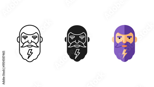 Minimalist superhero icons set with lightning bolt symbols in flat design style for branding and app