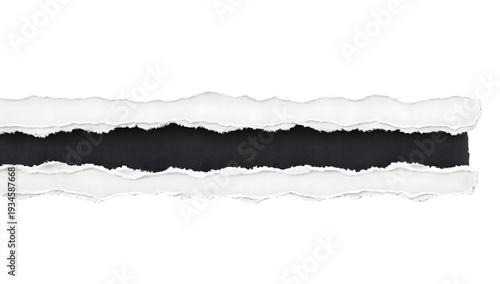 Horizontal Torn Paper Banner with Rough Ripped Edges and Dark Inner Background Texture Isolated on Light Minimal Backdrop for Creative Design and Text Placement