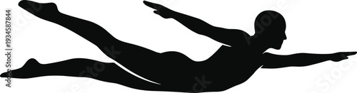 Flying diving stick figure silhouettes illustration vector dynamic motion sports graphics, physical activity concept, black and white creative art collection