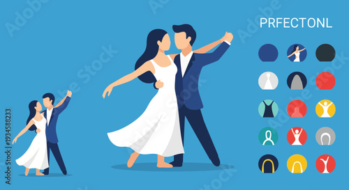 Couple Dancing Together in Blue Suit White Dress.