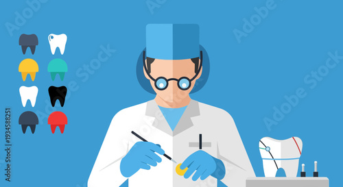 Dentist Examining Tooth with Dental Instrument.