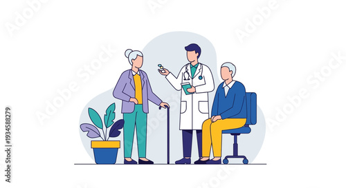 Doctor Consulting with Elderly Patient and Caregiver.