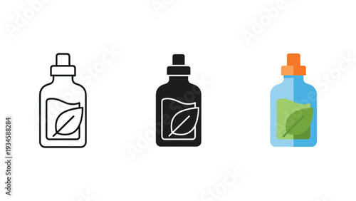Three minimalist essential oil bottles with dropper isolated on white background vector illustration