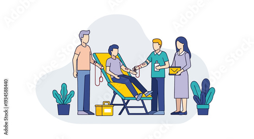 Medical Team Assisting Patient in Chair.