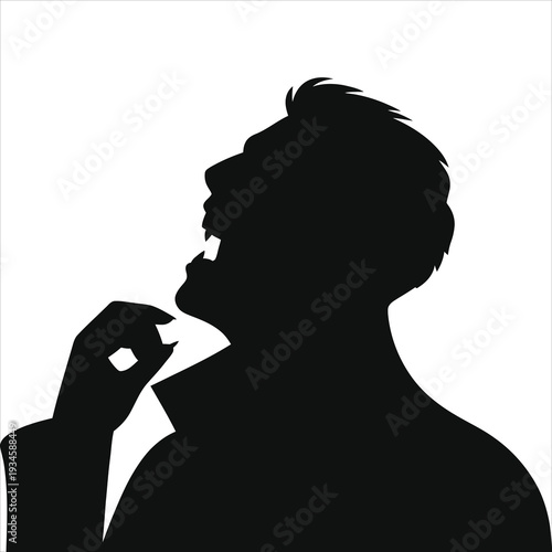 Vampire Biting Neck Black Silhouette Vector, Male Dracula With Fangs Clawed Hand Gothic Horror Art Isolated On White, Spooky Undead Creature Cutout Stencil for Halloween Decor, Merch, Logo