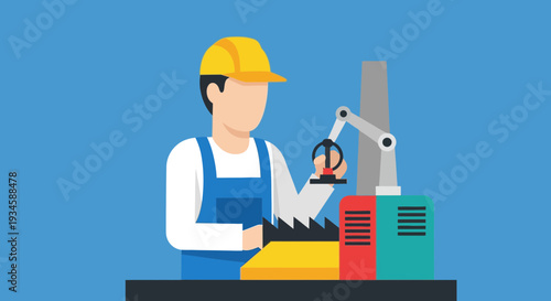 Technician Operating Robotic Arm Machine.