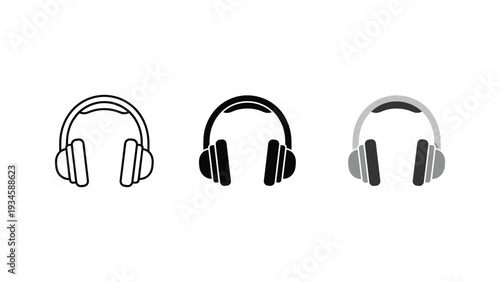 Three modern wireless headphones isolated on white background for music tech and audio lifestyle