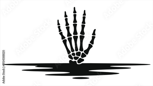 Zombie Skeleton Hand Rising from Grave Vector Silhouette - Spooky Halloween Horror Undead Illustration