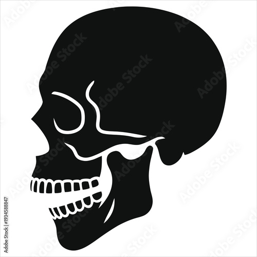 Horror Zombie Head Profile Silhouette – Scary Undead Skull Vector Art for Halloween, Apocalypse, Gaming & Dark Design Projects – High Contrast Black & White Illustration