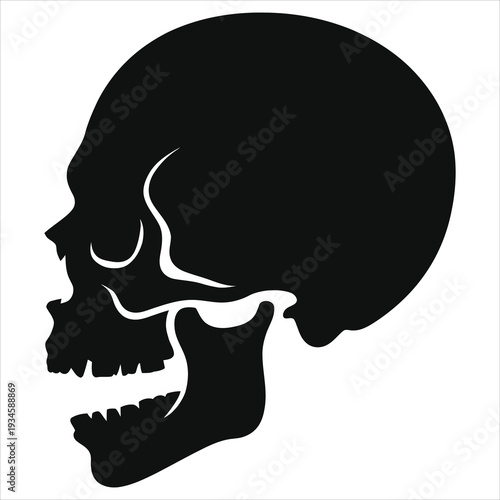 Horror zombie skull head profile vector illustration, scary undead skeleton silhouette icon, creepy Halloween death design for poster, t shirt print, tattoo, decal, logo or dark gaming art design pack