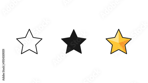Three golden and black stars icons set isolated on white background vector illustration design