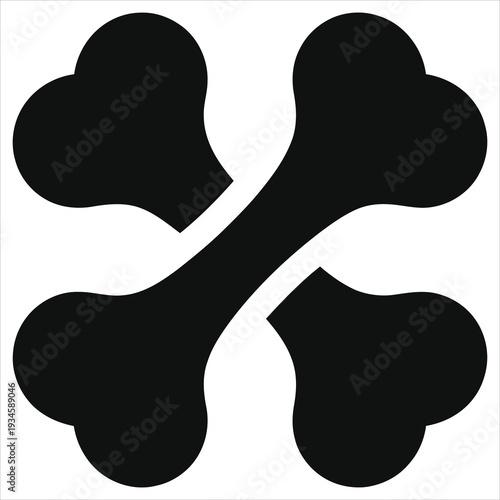 Crossed bones vector icon. Black silhouette of crossbones isolated on white. Pirate flag symbol and danger warning sign. Halloween horror decoration. Poison and toxic flat logo design illustration.