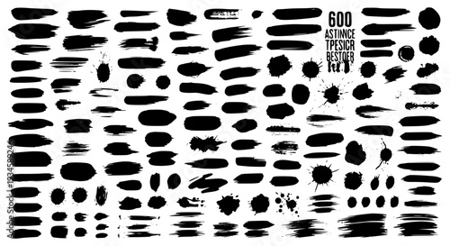 Brush strokes set with abstract black shapes and textures for design featuring graphic resources, vector graphics,