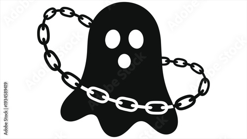 Spooky Black Ghost with Chains Vector Illustration – Halloween Horror Icon, Scary Spirit Silhouette, Haunted Theme Design Element for T-Shirts, Posters, Logos & Digital Art Projects

