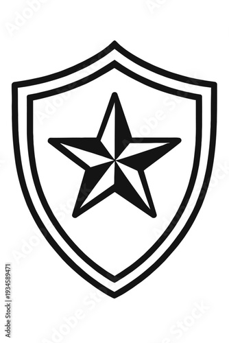 Star Shield Icon Vector - Authority and Law Enforcement Symbol for Police, Military Excellence, and Private Security. Minimalist Outline Graphic for Heroic Branding and Achievement Badges.