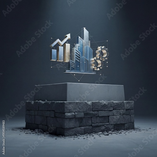 Foundation of Stability – Strong Pedestal Supporting Business Symbols