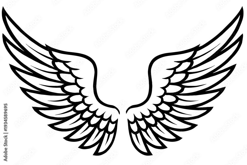 Fototapeta premium Spread Angel Wings Vector Illustration - Heavenly Flight Symbol for Spiritual Peace, Guardian Protection, and Divine Design