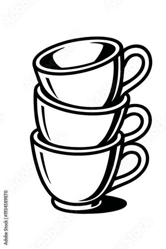 Stack of Three Coffee Cups Vector Icon - Symbol for Cafe and Kitchenware
