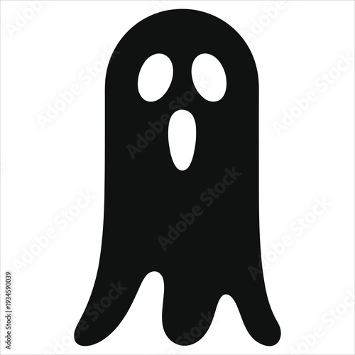 Black screaming ghost silhouette vector illustration. Simple flat icon of a scared spirit or phantom for Halloween party. Minimalist monochrome spooky design. Isolated scary cartoon character on white