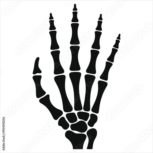 Six finger skeleton hand reaching up silhouette. Spooky bony horror vector stencil. Halloween zombie dead hand icon, simple black monochrome illustration isolated on white background.