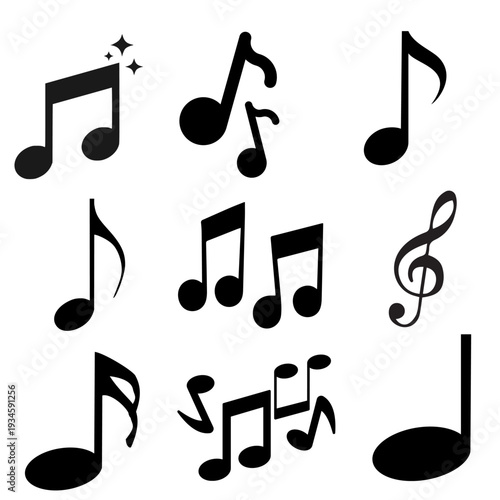 Professional music notes icon set suitable for apps, streaming services, audio platforms, and media.